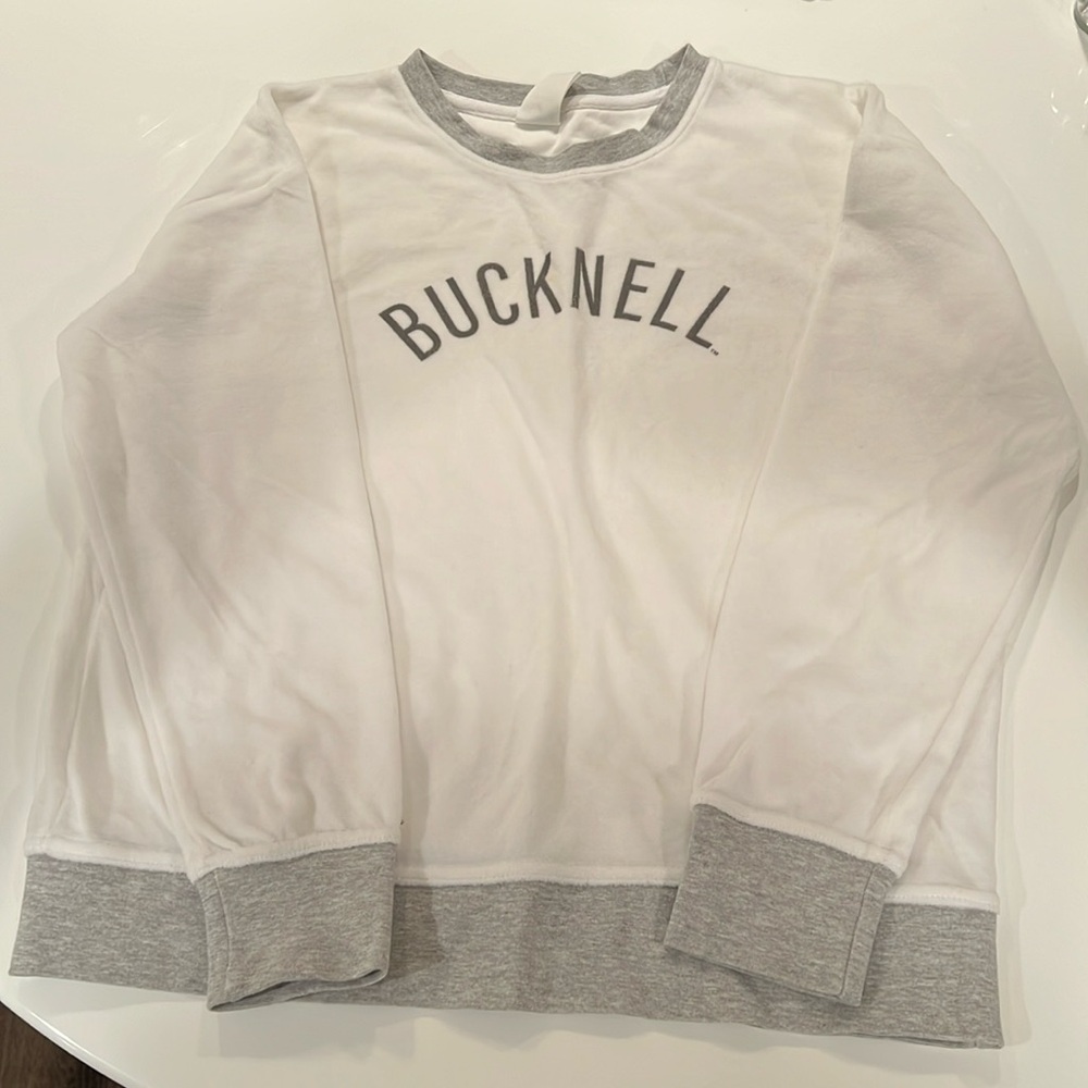 Large velour ivory Bucknell sweatshirt with gray trim
